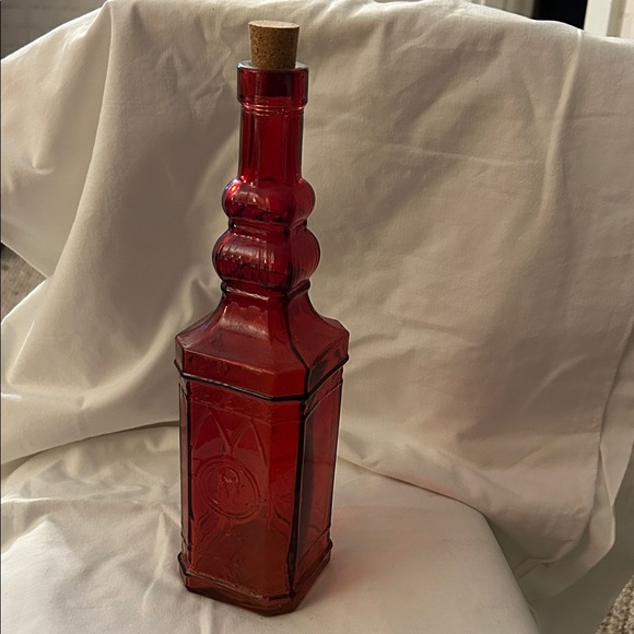 Other - Red Glass Decorative Bottle with Cork